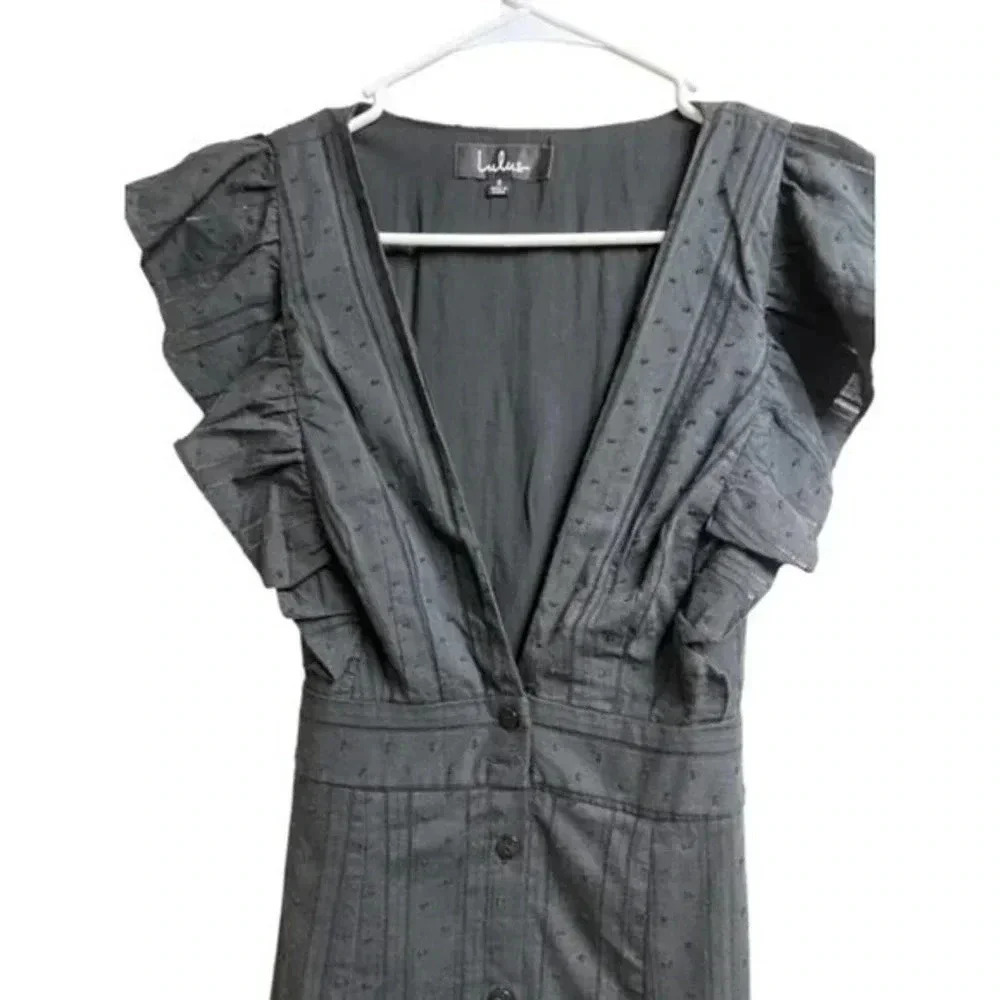 Lulu's Daydreaming Of You Black Swiss Dot Button Front Mini Dress - Picture 5 of 10